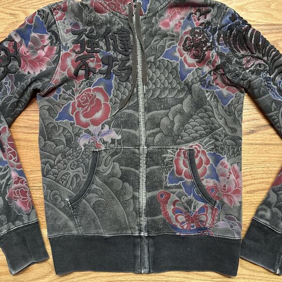 Rare Vintage Y2K Lucky Brand Embroidered Boho Asian Zip Hoodie Size XS - Picture 3 of 12